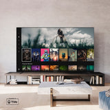 Large TV screen displaying a media interface in a modern living room.