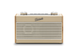 Beige roberts vintage style radio with brand logo on a white background